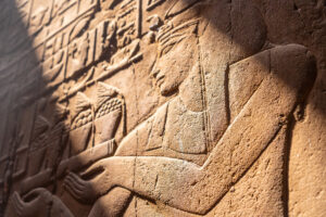 A closeup of the engravings on the walls of the Luxor Temple, Egypt